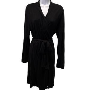Lauren Ralph Lauren Robe Sz Medium Knit Embroidered Logo Black Pockets Women's